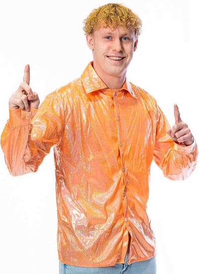 Party blouse - Overhemd - Carnavalskleding - Heren - Glitter oranje - Maat S