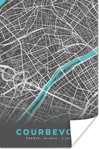 Poster Courbevoie – Plattegrond – Frankrijk – Kaart – Stadskaart - 120x180 cm XXL