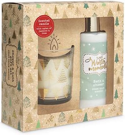 Bad giftset Winter Moments met 200ml bad-en douchegel en een geurkaars.