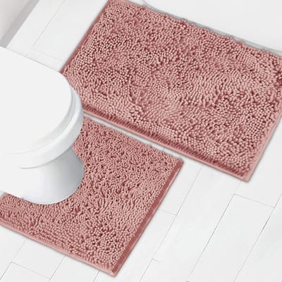 Badkamermatten chenille badmat 2-delige set, super absorberend, sterke PVC antislip achterkant, badmatten voor badkamer, pluche, shaggy, dik, machinewasbaar, badkuip, toilet (diep roze)