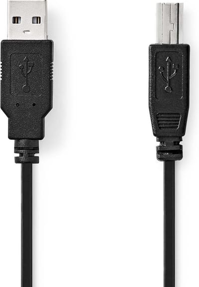 Nedis USB-Kabel - USB 2.0 - USB-A Male - USB-B Male - 10 W - 480 Mbps - Vernikkeld - 2.00 m - Rond - PVC - Zwart - Envelop
