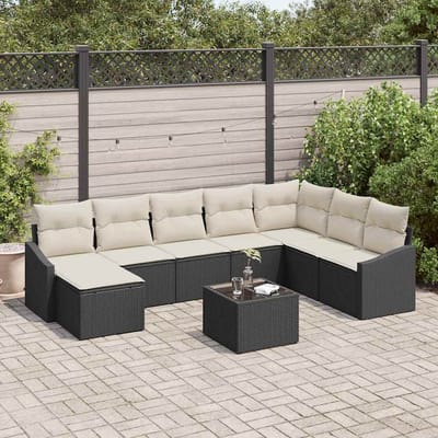 vidaXL Bankstel 9 st Zwart poly rattan