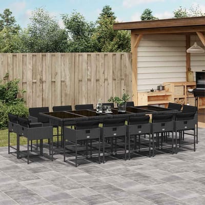 vidaXL - 15-delige - Tuinset - met - kussens - poly - rattan - zwart