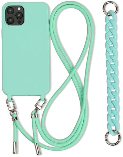 Telefoonhoesje met Koord en Polsband – Geschikt voor Samsung Galaxy S24 Ultra – Siliconen Case met Draagkoord – Mintgroen