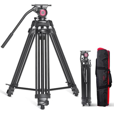 miliboo MTT605A 170 cm Opvouwbare Statief Camera Statief met Vloeibare Statiefkop Aluminium Legering zwart