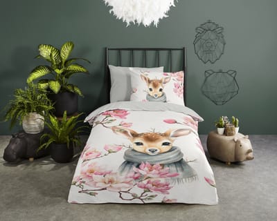 Good Morning dekbedovertrek hertje met sjaal - 1 persoons 140x200/220 cm - Multi - 100% Katoen renforc�