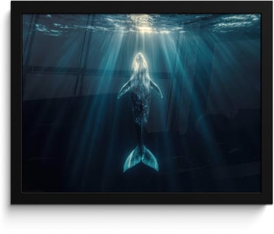 Poster in lijst - Fotolijst 40x30 cm - Posters - Walvis - Water - Zonnestralen - Blauw - Posterlijst zwart - Decoratie - Wanddecoratie woonkamer - Muurdecoratie slaapkamer
