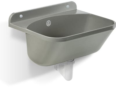 GOSPO Gootsteen met sifon, wastafel 46 x 36 x 20 cm, voor wasruimte, garage, kelder, bijkeuken, werkplaats, wasbak, wandmontage, in plaat, spoelbak incl. accessoires (grijs)
