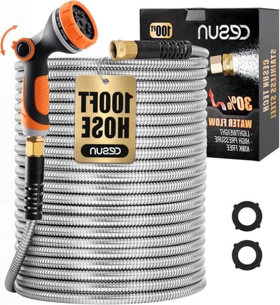 Metalen tuinslang - Roestvrij stalen slang - Tuin water geven - Knikvrij en scheurbestendig - 305 meter - Zilver
