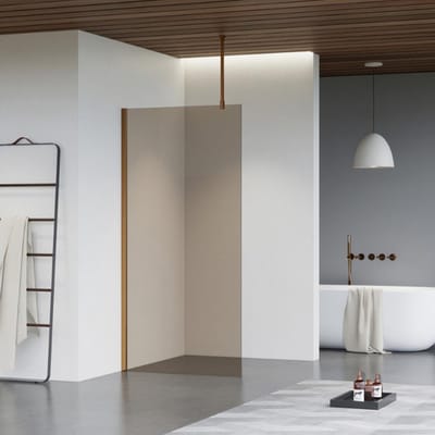 FugaFlow Eccelente Vetro inloopdouche badkamer - 100x200cm - rookglas - plafondarm - geborsteld koper