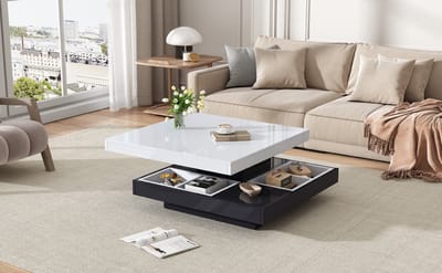STILVORA Salontafels - Salontafel Met Lade En Draaibare Bovenkant - Dubbel Opbergvak - 70x70x36 cm - Spaanplaat - Zwart