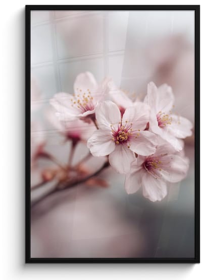 Poster in lijst - Fotolijst 80x120 cm - Posters - Bloesems - Meeldraden - Geel - Wazig - Posterlijst zwart - Decoratie - Wanddecoratie woonkamer - Muurdecoratie slaapkamer