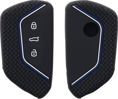 kwmobile autosleutel hoesje geschikt voor VW Golf 8 3-knops autosleutel hoes - Siliconen autosleutel behuizing - Auto sleutel case met honingraat - Sleuteletui in zwart / blauw / wit