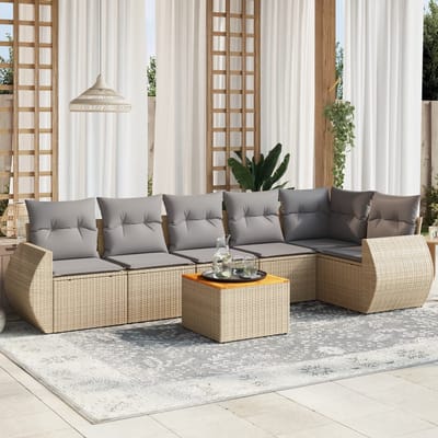 vidaXL - 7-delige - Loungeset - met - kussens - poly - rattan - beige