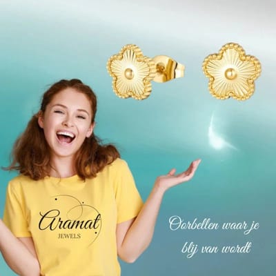 Aramat Jewels | Oorbellen | Stalen bloem oorbellen goudkleur-9mm | | | |9mm | Staal | Kinderen, Volwassenen | Verkleurd niet