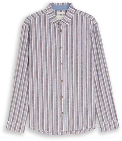 Tom Tailor - Overhemd met normale pasvorm en linnenmix - Maat M - blue multicolor stripe