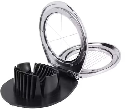 Eiersnijder - Eier mes - 2-in-1 - Plakes snijder - Eierpartjes snijden - Ei snijden - Keukentool - Keukenhulp - Metaal - Kunststof - Zwart - CHPN