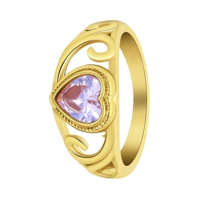 Lucardi Dames vintage ring met hart paars â€“ Maat 50 â€“ 16mm - Ring - Cadeau - Staal goldplated - Goudkleurig
