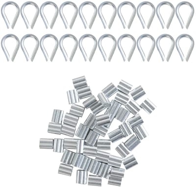 Dailygoody - Wire Rope Thimble Set - Aluminium Krimplus Mouw Clips - Roestvrij Staal - Kabelklem - Draad Touw Klem - 20 Stuks en 50 Stuks - Geschikt v