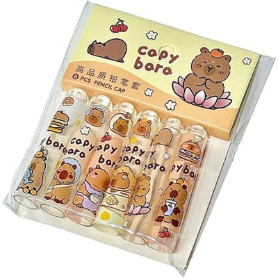 6 stuks/set Capybara-potlooddop voor pupillen Transparant beschermt potloodpunt Japanse kawaii-kantoorbenodigdheden