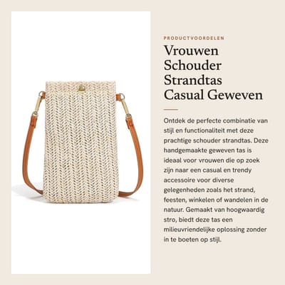 Dailygoods- Strandtas Casual - Geweven Stro - Schoudertas - Lichtgewicht - Handgemaakt - Ideaal voor Strand en Winkelen