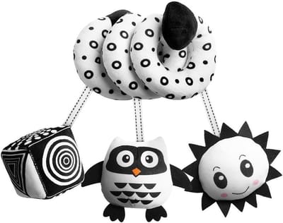 Activiteiten Speelgoed voor Baby's - Zwart-Witte Spiraal Ketting met Bel, Grip en Textuur Speelgoed