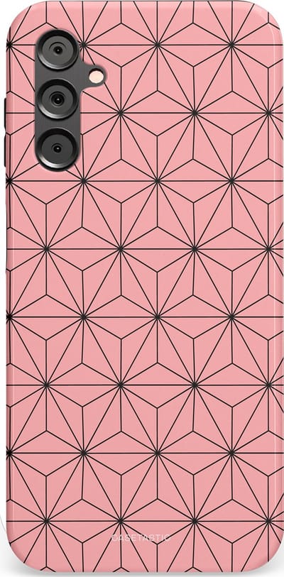 Casetastic Hoesje Geschikt voor Samsung A14 (5G/4G) - Stijlvolle Beschermende Duo-layer Case - Roze Zwarte Fashion Paris Patroon