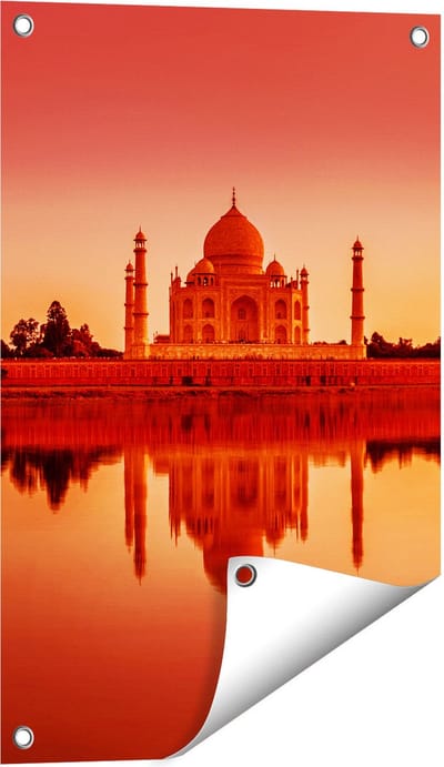 Gards Tuinposter Taj Mahal bij Zonsondergang - 40x60 cm - Tuindoek - Tuindecoratie - Wanddecoratie buiten - Tuinschilderij