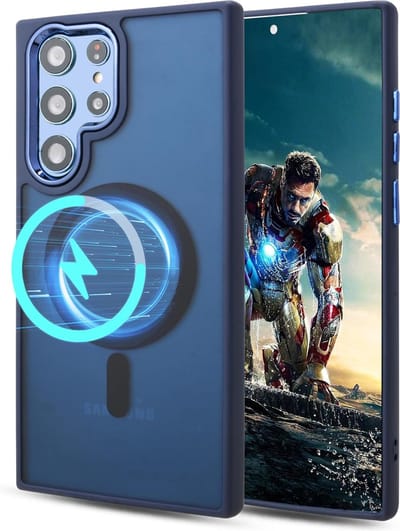Casemania Hoesje Geschikt voor Samsung Galaxy S22 Ultra - Blauw - Matte Armor Back Cover - Geschikt voor MagSafe