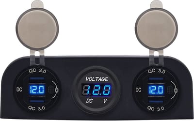 ProRide 12V USB Autolader 4 Poorten - QC3.0 - P19104 - Drievoudig opbouw paneel met Voltmeter