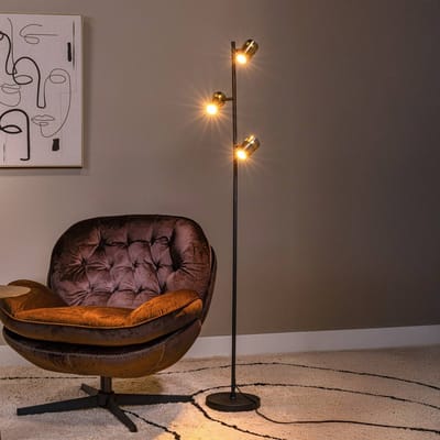 Lucide Vloerlamp Upton, hoogte 154 cm, zwart/rookgrijs, 3-lamps.
