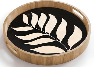 Dienblad rond 40x40 cm - Schootdienblad hout - Blad - Wit - Minimalistisch - Borrelplank rechthoek - Plateau houten dienbladen