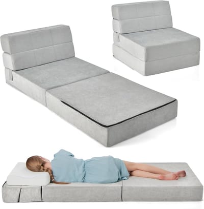 KOMFOTTEU 3-in-1 slaapbank met slaapfunctie, inklapbaar slaapbank, schuimbodemmatras met afneembare bekleding, slaapbank voor de woonkamer