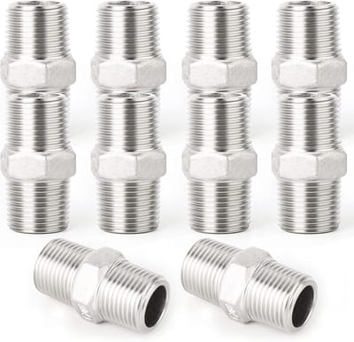 10 Stuks Zeskantnippels mannelijk 3/8 BSP RVS Rechte Koppeling Adapter