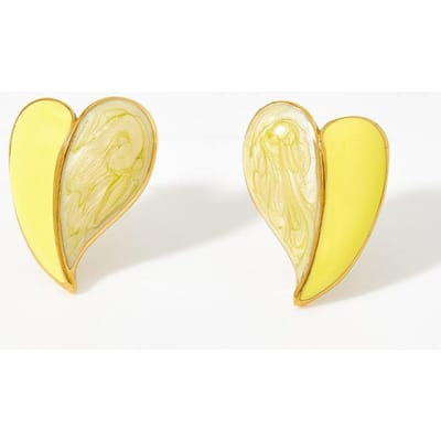 Boucles d'oreilles Clous Cœur Émail Blanc Jaune Pour Femmes Filles Bijoux de Mariage Boucles d'oreilles Tempérament Dame jaune