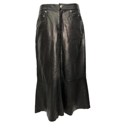 Rick Owens gekreukte midi-rok van zwart lamsleer