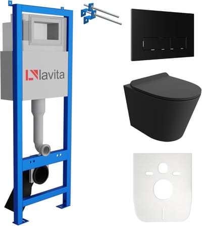 Inbouwreservoir met Zwarte Wandcloset Zonder Spoelrand en Softclose Zitting
