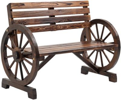 Merax 2 Zits Tuinbank met Wagenwiel Armleuningen - Sparrenhout Bruin - Landelijke Stijl 105,5x56x79 cm