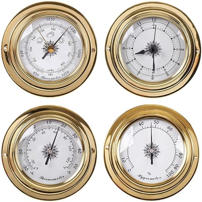 Analoog weerstation - Barometer set - Weer voorspellen - 3-in-1 met klok - 98 mm - Goud