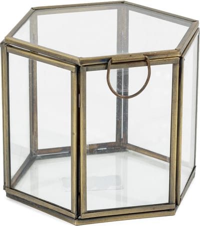 HomeBound by KY | Glazen doosje hexagon met deksel goud | opbergdoosje