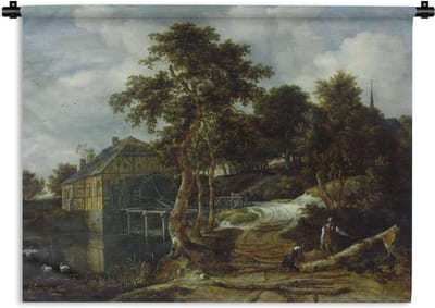 Wandkleed Jacob van Ruisdael - Landschap met watermolen - Schilderij van Jacob van Ruisdael Wandkleed katoen 120x90 cm - Wandtapijt met foto