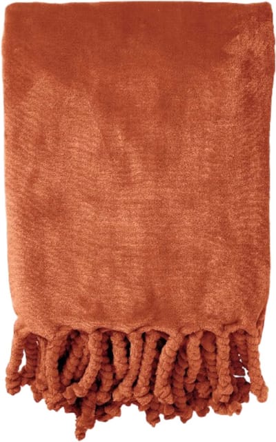 Dutch Decor - FLORIJN - Plaid 150x200 cm - grote fleece plaid met flosjes - Potters Clay - oranje terra