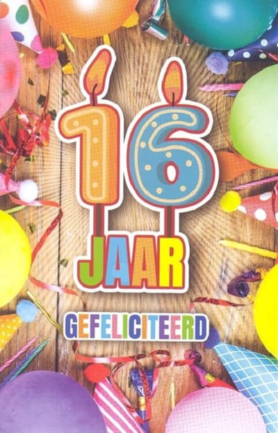 Wenskaart 16 Jaar Gefeciciteerd - D15811 - Luxe verjaardagskaart - 12x17cm - Gevouwen Wenskaart inclusief envelop - Leeftijdskaart