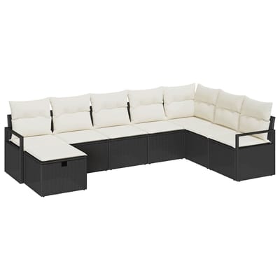 vidaXL - Bankstel - 8 - st - 8-Aantal - zitplaatsen - Zwart - en - Crème - poly - rattan
