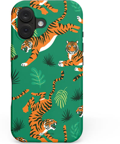 Casetastic hoesje geschikt voor Apple iPhone 16 - MagSafe - Dubbellaagse bescherming - Oerwoudkracht - Fashion Case - Donkergroen Oranje Bruin