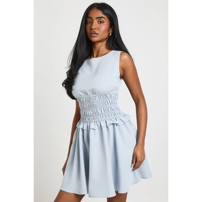 boohoo Dames Mouwloze Mini-jurk Met Gerimpelde Taille | Lichtblauw | Maat: 36