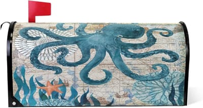 Brievenbusdecoratie Octopus - Brievenbushoes Zeester - Huis Tuin Decor - Vintage Nautische Stijl - 457 x 528 cm - Blauw