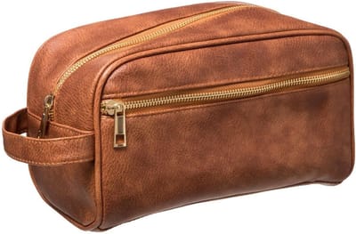 5Five Reis toilettas / etui / opberg tasje - leder look - heren - cognac - 25 x 13 x 14 cm