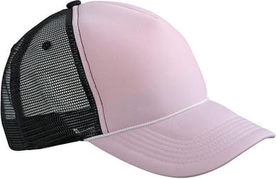 Myrtle Beach Volwassenen Unisex 5 Panel Retro Mesh Cap (Babyroze/zwart)