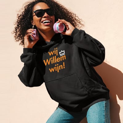 Zwarte Koningsdag Hoodie Wij Willem Wijn 2 Kleuren - Maat S - Uniseks Pasvorm - Oranje Feestkleding